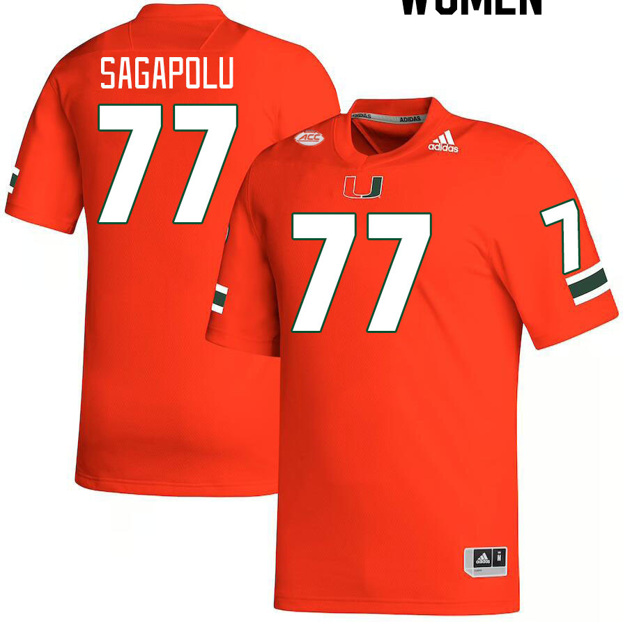 Women #77 Logan Sagapolu Miami Hurricanes College Football Jerseys Stitched-Orange - Click Image to Close